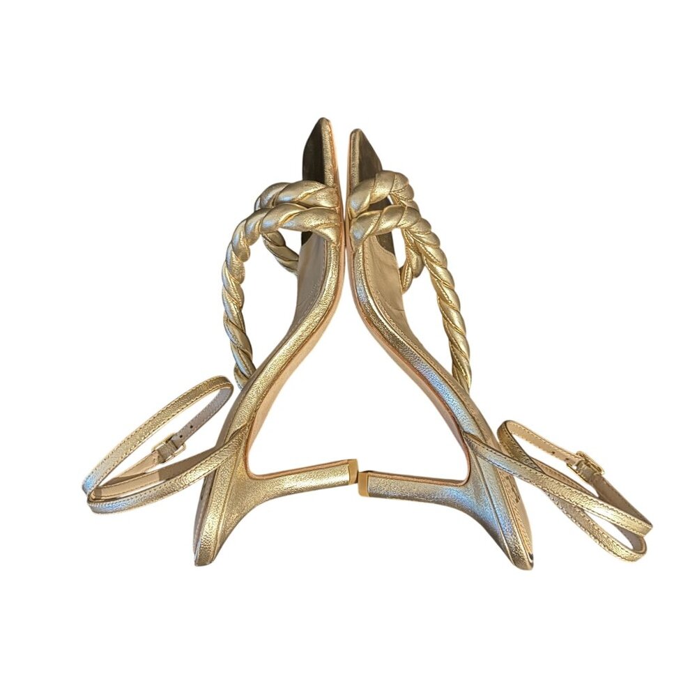 Paige Leslie Soft Gold Ankle Strap Heels Square Toe, Size 6 WORN ONCE - Picture 6 of 10